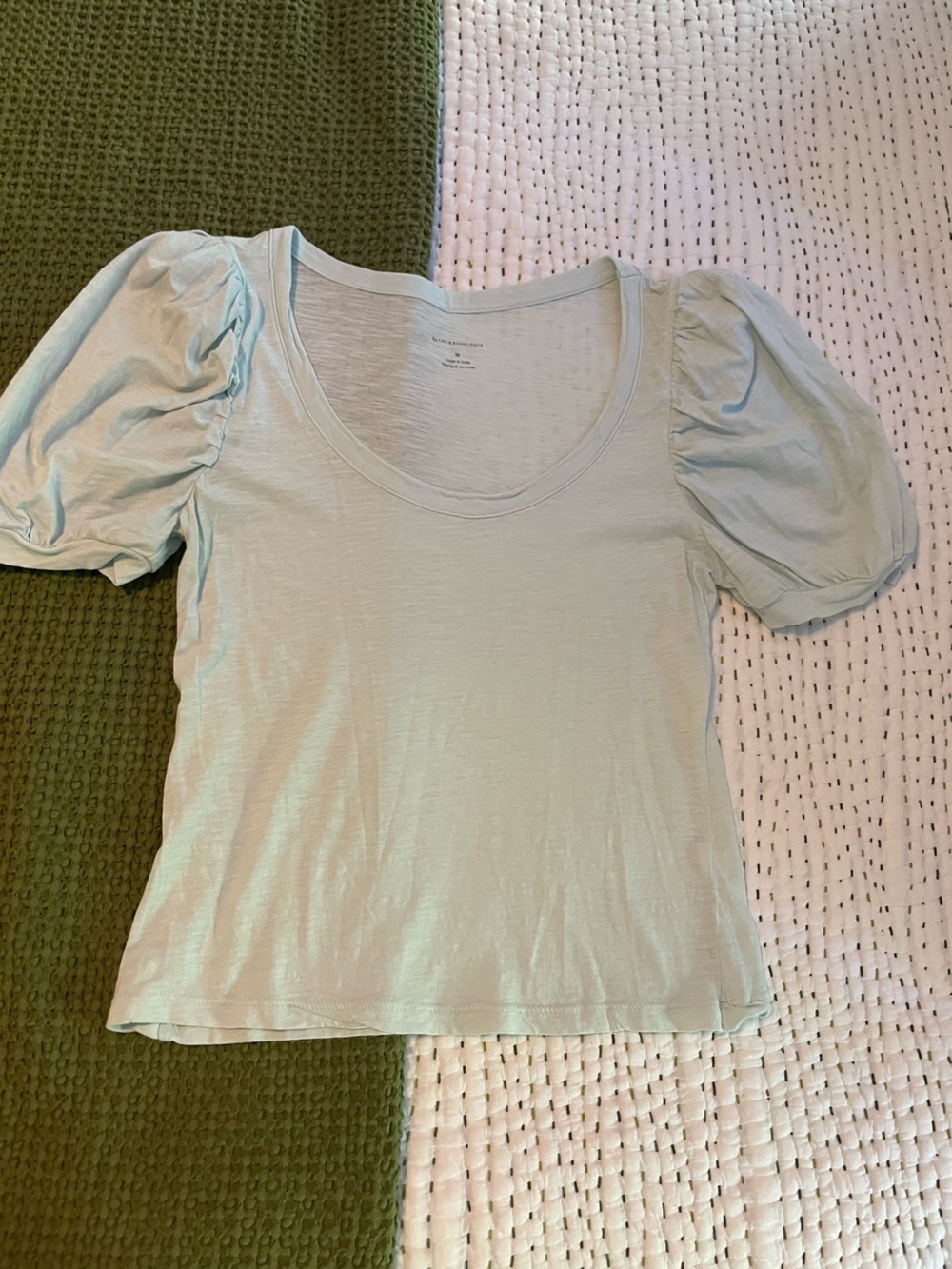 Anthropologie Light Blue Puff Sleeve Scoop Neck Tee